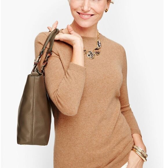 TALBOTS Soft Pebbled Leather Satchel Crossbody Shoulder Bag Olive Green Purse - Picture 2 of 16